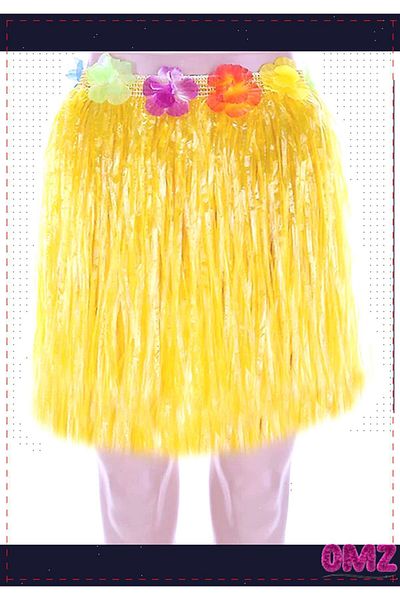 OMZ Yellow Colored Tasseled Hawaiian Luau Hula Skirt - 50cm, Adult and Children Matching, Children's Educational Toys