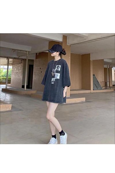 Touz Moda Πλένεται Art Printed Unisex Oversize Vintage T-shirt