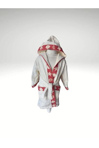 Özdilek رداء حمام للأطفال بغطاء للرأس بلون كريمي