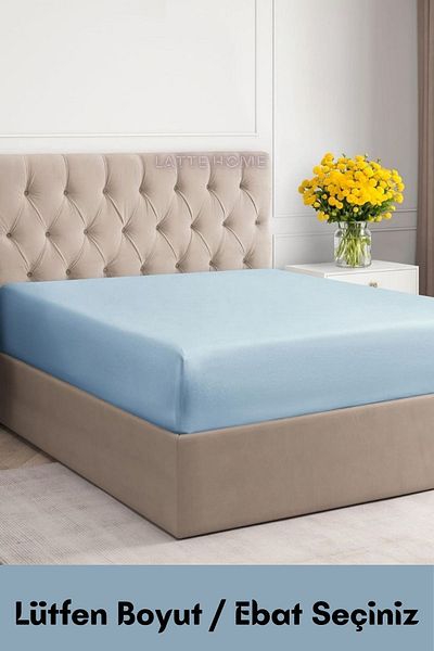 LATTE TEKSTİL Blue Colored Elastic 100% Cotton Bed Sheet - Single, Double, Oversize Size