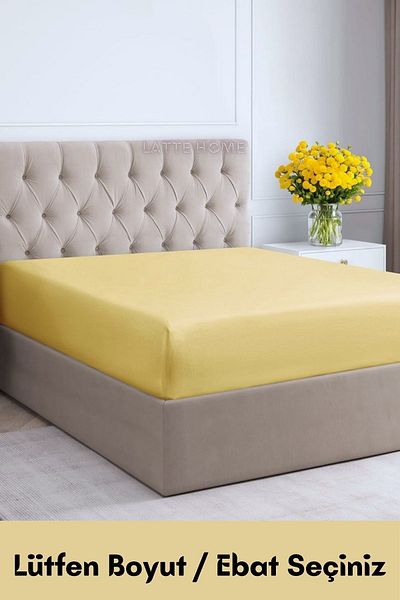 LATTE TEKSTİL Yellow Colored - 100% Cotton Combed, Elastic Ajuste, Single/Double/King Size Sheet
