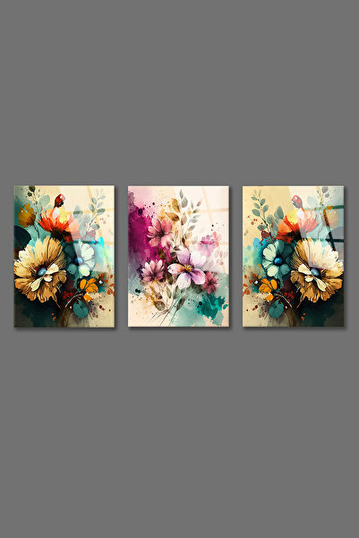 BV DEKOR 3 ΤΕΜΑΧΙΑ ΠΟΛΥΧΡΩΜΑ ΛΟΥΛΟΥΔΙΑ ΕΚΤΥΠΩΣΗ UV ΣΕ ΓΥΑΛΙΝΗ ΠΙΝΑΚΙΔΑ - ΣΕΤ ...