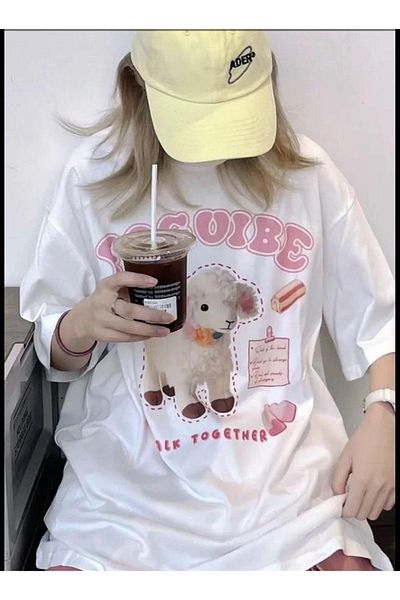 Gofeel Unisex Oversize T-shirt - Λεπτομέρεια λευκής προβάτου