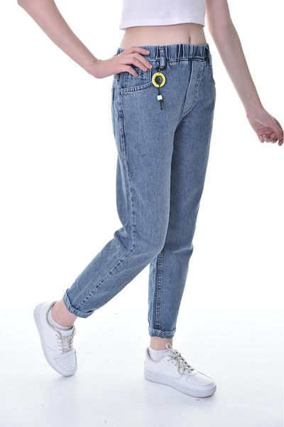 Asortik Kids Girl - Elastic Waist Skinny Leg Cotton Jean Mom Fit Trousers