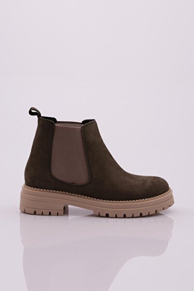 DGN 22K Women's Boots with Elastic Sides Khaki Nubuck Genuine Leather 52143294