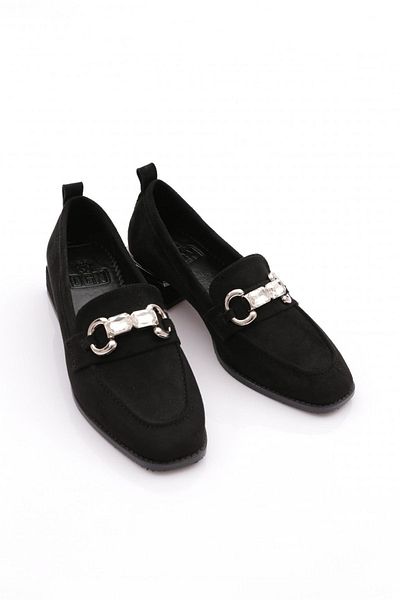 DGN 23113 Loafer-Schuhe aus schwarzem Wildleder für Damen