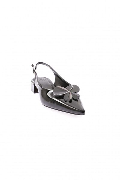 DGN 1361 Pantofi de damă cu vârf ascuțit, cu cataramă, cu toc mic, negri