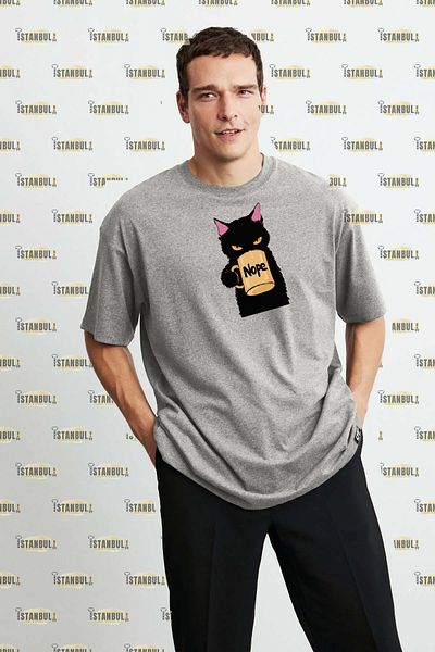 aynewmoda NOPE Cat Printed Oversize T-Shirt