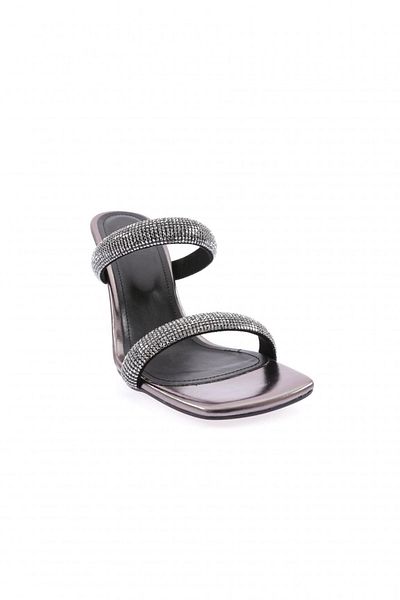 DGN Γυναικείες παντόφλες με τακούνι 5160-23y Platinum Metallic Stone Banded