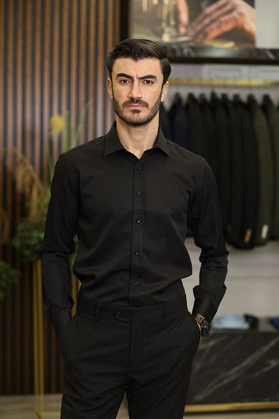 LONATOLİA Μαύρο Slim Fit Ανδρικό πουκάμισο - Xprzg200-001