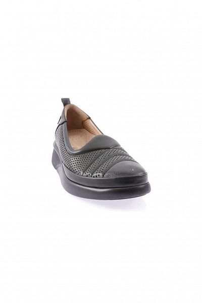 DGN 5509-23y Black Genuine Leather - Laser Detailed Thick Sole Comfort Women's Shoes