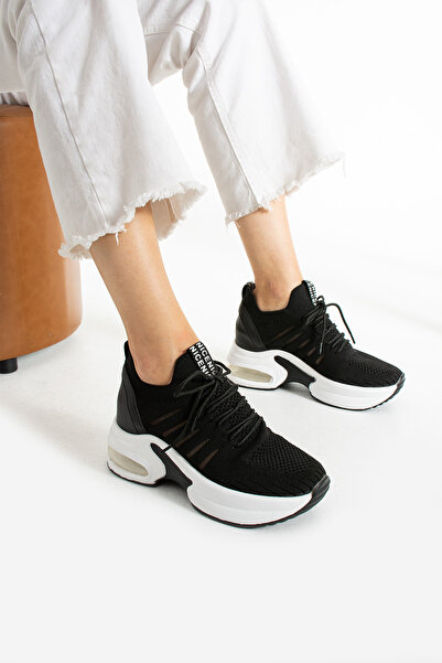 trendyhit Paulo Siyah Triko Gizli Topuk Air Tabanlı Sneakers Spor Ayakkabı