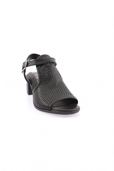 DGN 055 Sandale cu toc laser pentru femei, piele naturală, negru