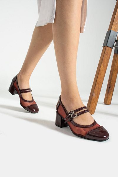 Gökçe Shoes Ibell Burgundy Belted Transparent Women's Heeled Shoes