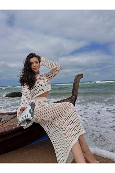 KENZA'A TRİKO Σετ γυναικεία φούστα με ανοιχτή μπλούζα