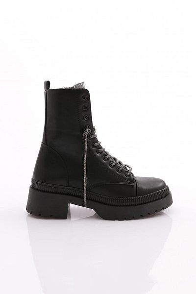DGN Women's Lace-Up Crystal Stone Boots Black 211012921027
