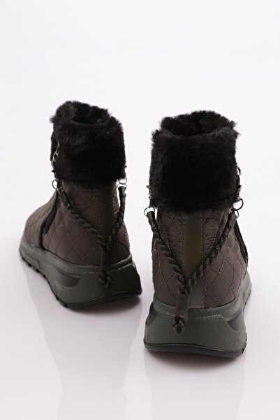 DGN Női vastag talpú cipzáras részletes szőrme csizma Khaki 79633363