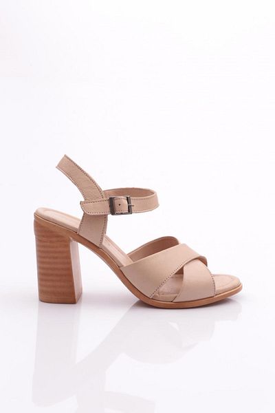 DGN 2110 Model Genuine Leather Beige Women's Sandals