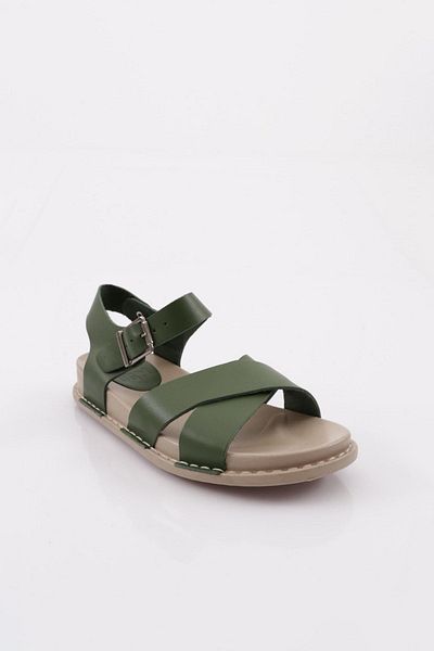 DGN P31 Women's Genuine Leather Khaki Sandals - Cross Strap