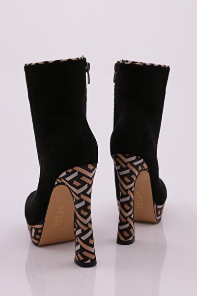 DGN Kadın Yüksek Platform Fermuarlı Kadeh Topuklu Bot Siyah Süet Hardal 24113382