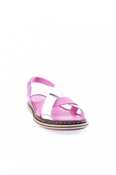 DGN 300-23y Sandale cu velcro cu bretele încrucișate pentru femei, piele naturală, argintiu fucsia