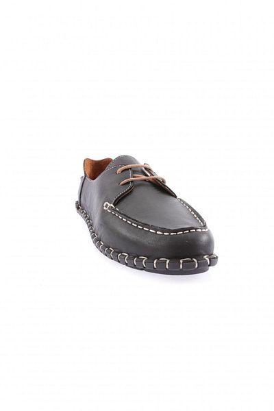 DGN 601-23y Black Genuine Leather Women's Loafer - with Stitching Detail and Front Laces