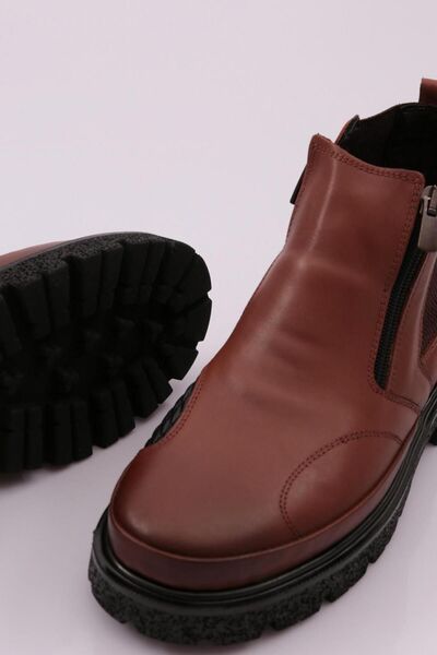 DGN Kadın Lastik Detaylı Fermuarlı Bot Kahve Hakiki Deri 314117103