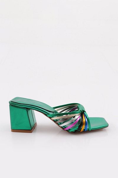 DGN Pine Green Metallic Women's Thick Heel Slippers