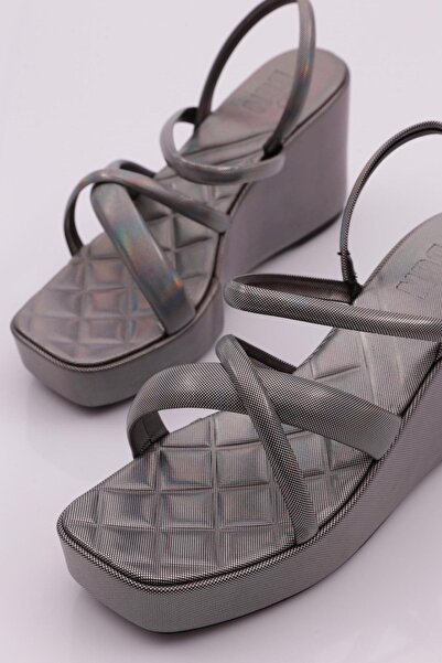 DGN Black Women's Sandals - 810 Model, Wedge Sole and Cross Strap