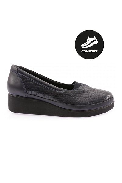 DGN Pantofi de damă cu talpă groasă din cauciuc, cu detalii, din piele naturală, crocodil bleumarin 2123221