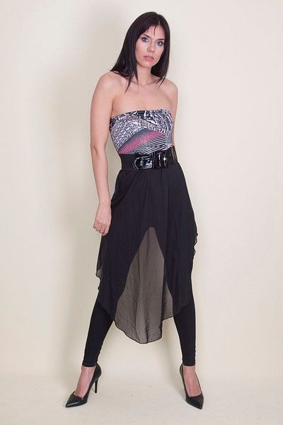 Şans Tekstil Women's Black Chiffon Detailed Straptez Jumpsuit 85n5693