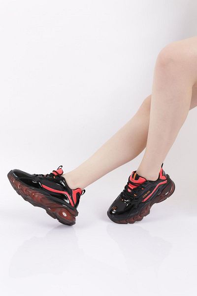 DGN 70150-22y Pantofi pantofi pentru femei cu șireturi Mega cu talpă groasă Negru Roșu