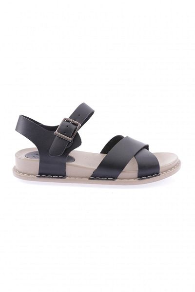 DGN P31-23y Black Genuine Leather Cross Strap Women's Sandals