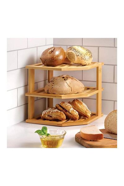 PANJI Bamboo Kitchen Organizer - 3-Tier Storage Shelf, Countertop 25×25