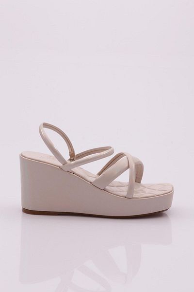 DGN Beige Damen Sandalen - Keilsohle und Kreuzriemen 810