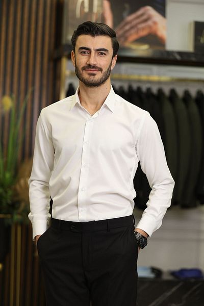 LONATOLİA Λευκό ανδρικό πουκάμισο Slim Fit - Xprzg200-10