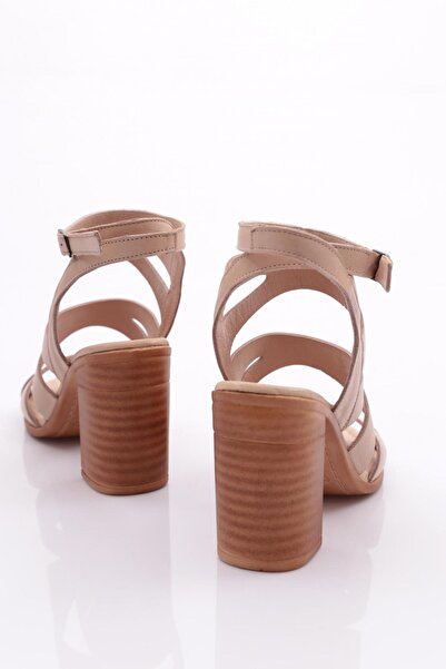 DGN 1330 Model Beige Genuine Leather Women's Heeled Sandals