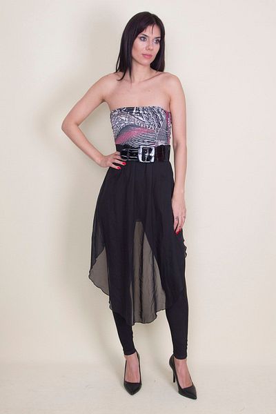 Şans Tekstil Women's Black Chiffon Detailed Straptez Jumpsuit 85n5693