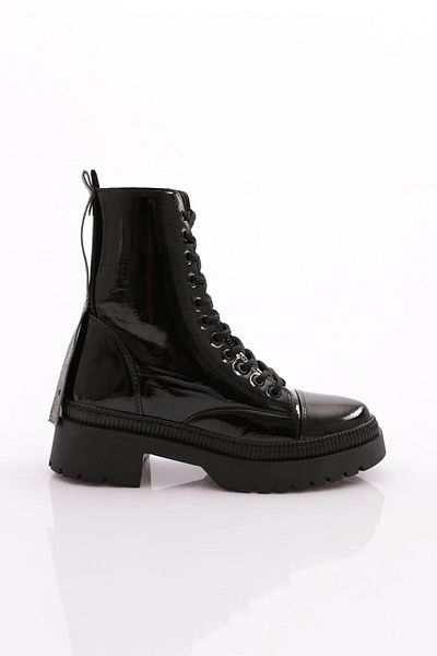 DGN Black Patent Leather Women's Boots - Wrinkled Model 101233421027