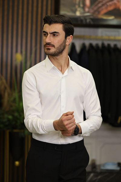 LONATOLİA Λευκό ανδρικό πουκάμισο Slim Fit - Xprzg200-10