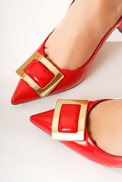 Limoya Chalita Kırmızı Toka Detaylı Topuklu Kadın Ayakkabı Fırsat Ürünü