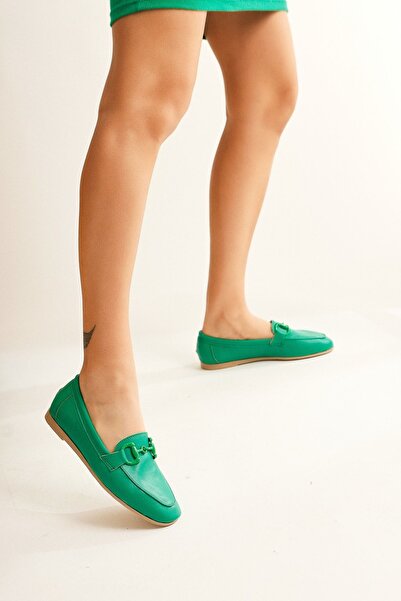 Limoya Roseanne Green Buckle Detailed Ballerinas, Women's Ballerina Shoes