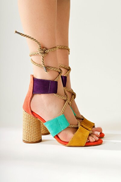 Limoya Britty Colorful Suede Women's Sandals - Rope Tie, Thick Straps