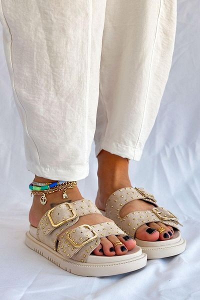 McDark Beige Suede Women's Slippers - Magnolia with Trop Detail