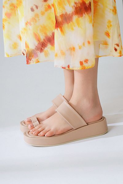 Limoya Deeman Nud, Beige Thick-Soled Women's Flip Flops