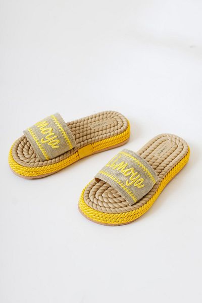 Limoya Vasana Yellow Soft Textured Thick Soled Rope Women's Slippers