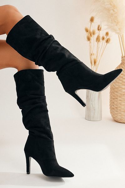 Limoya Γυναικείες μπότες Rimaz Black Suede Bellows με μακριά μυτερά τακούνια Rider