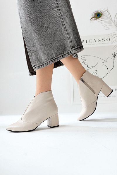 Limoya Maria Elena Beige Γυναικείες μπότες με φερμουάρ με μυτερό τακούνι, γυναικείο μποτάκι