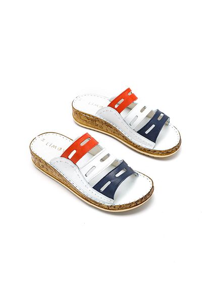 Jilberto Genuine Leather Joelle White Indigo Comfort Laser Cut Women's Slippers