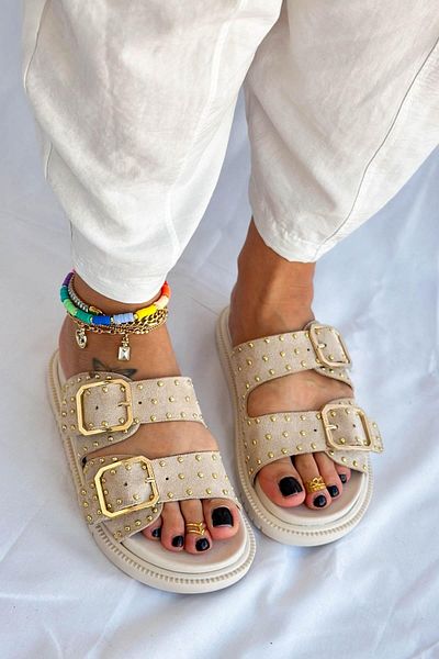 McDark Beige Suede Women's Slippers - Magnolia with Trop Detail